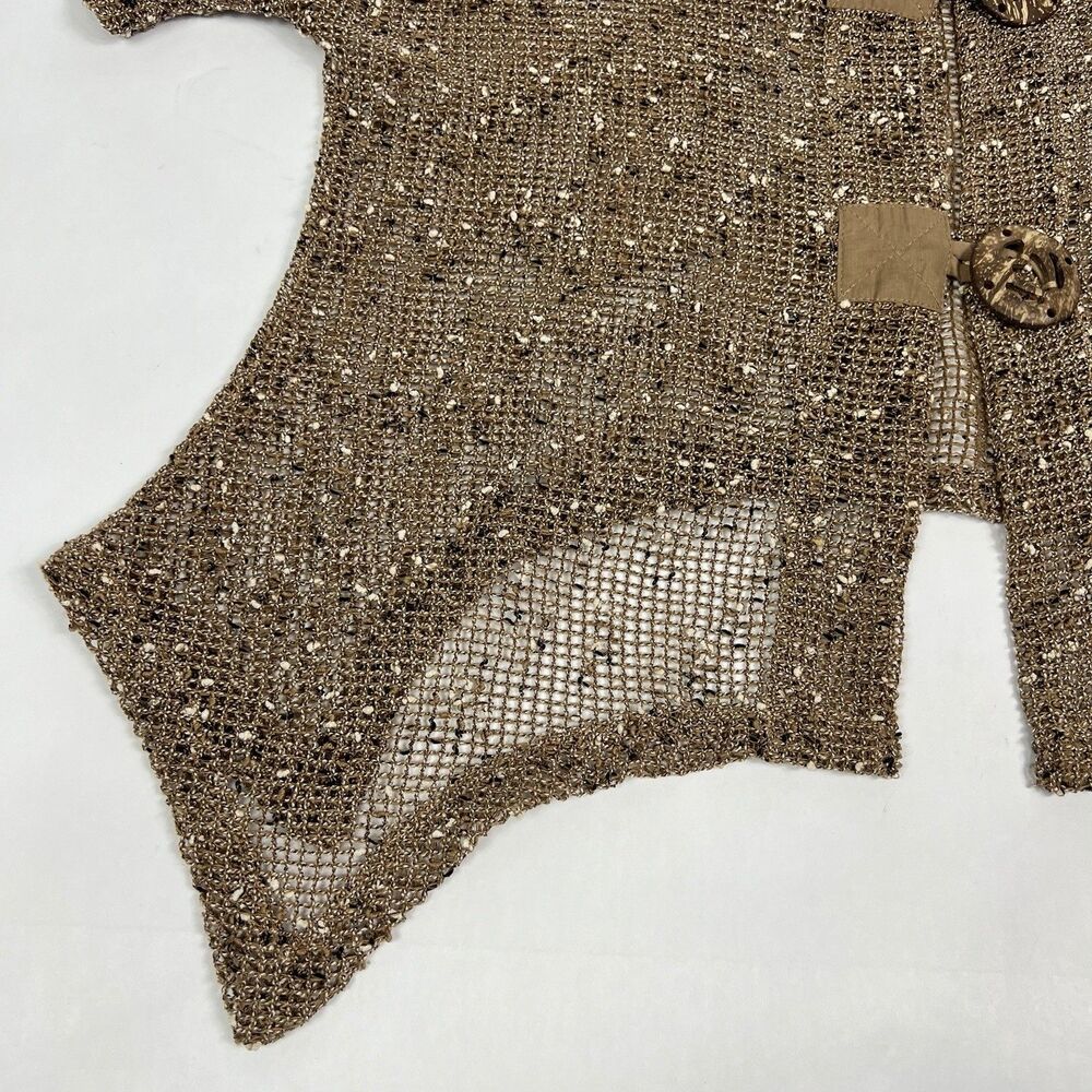 Katie Todd Lagenlook Brown Mesh Button Short Sleeve Open Knit Cardigan Large - Picture 7 of 10